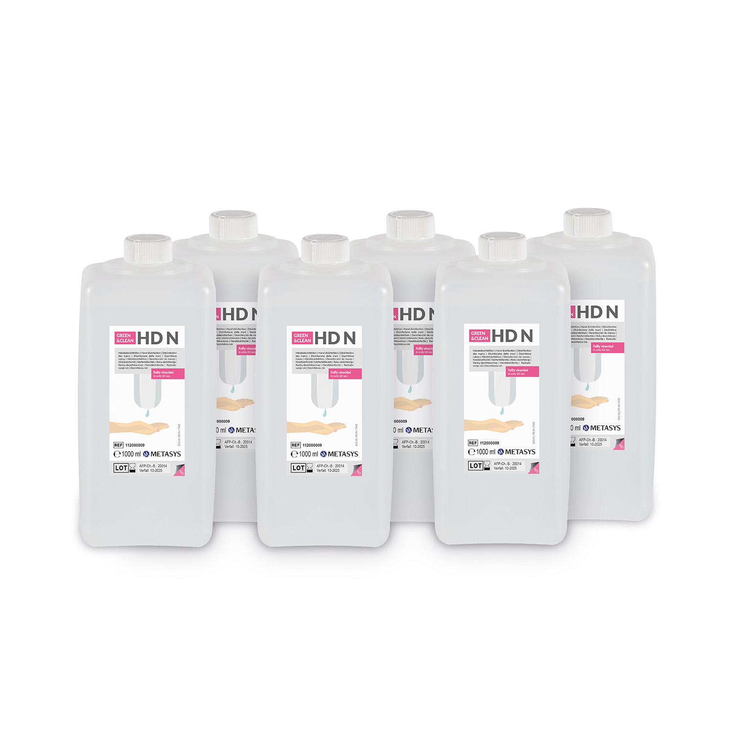 6x1000 ml. flasker med METASYS GREEN&CLEAN HD N hånddesinfektion