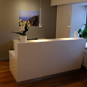 Brugt, hvid receptionsskranke